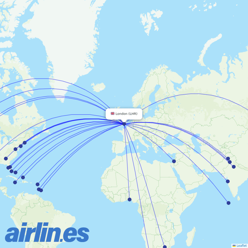 Virgin Atlantic from Heathrow destination map