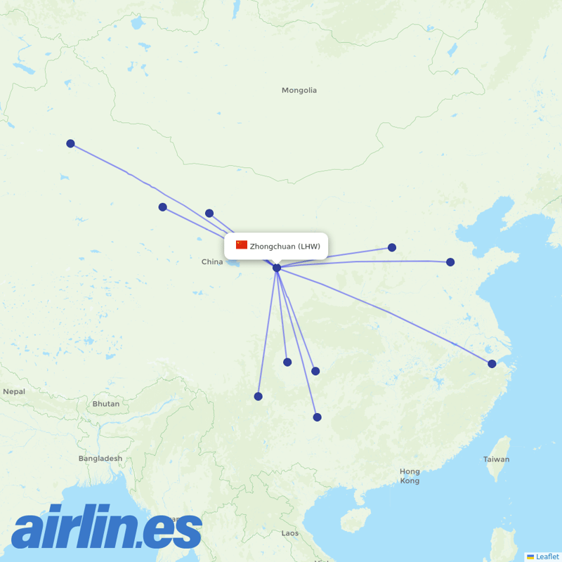 Sichuan Airlines from Lanzhou Zhongchuan International Airport destination map