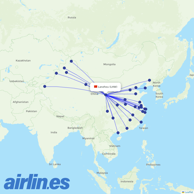 Spring Airlines from Lanzhou Zhongchuan International Airport destination map