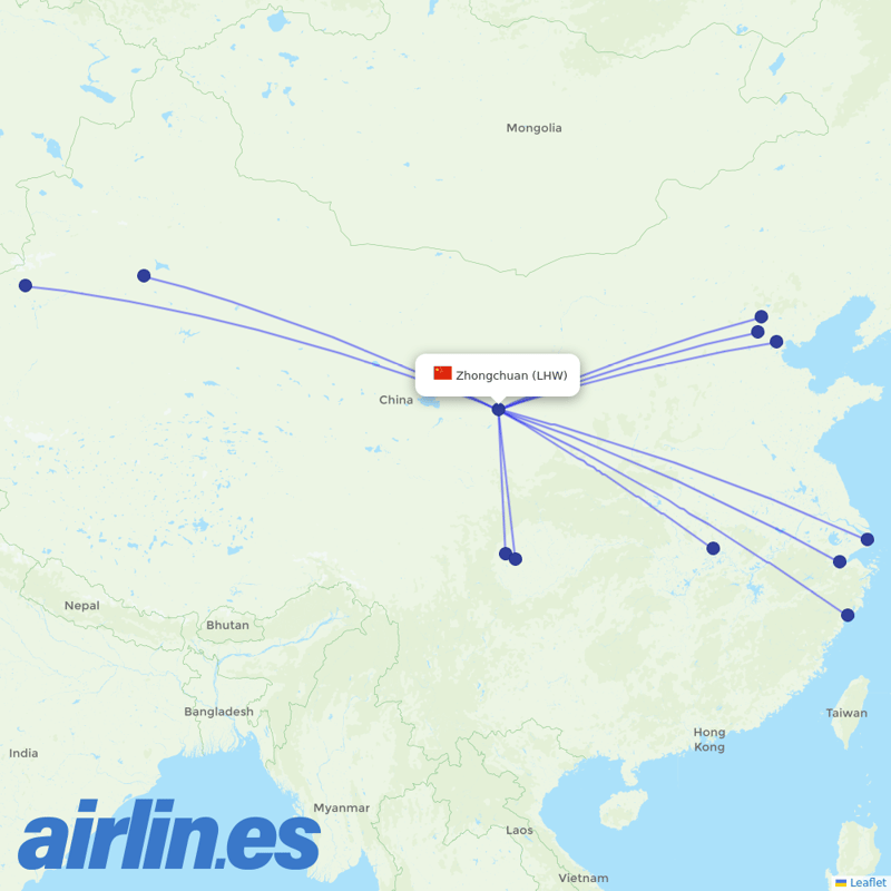 Air China from Lanzhou Zhongchuan International Airport destination map