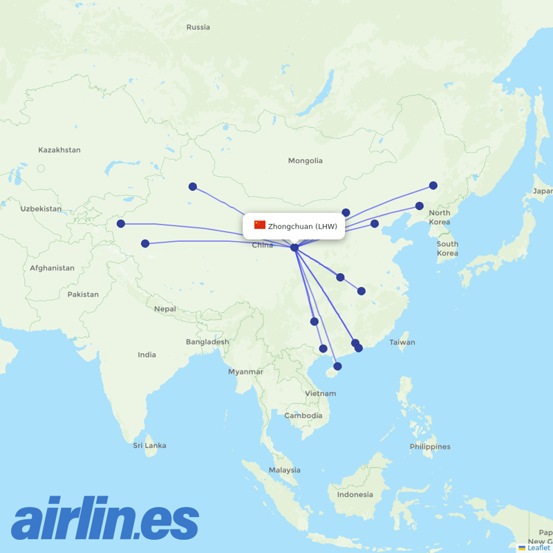 China Southern Airlines from Lanzhou Zhongchuan International Airport destination map