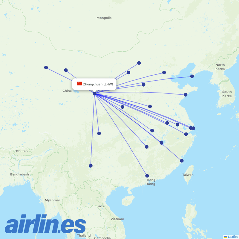 China Eastern Airlines from Lanzhou Zhongchuan International Airport destination map