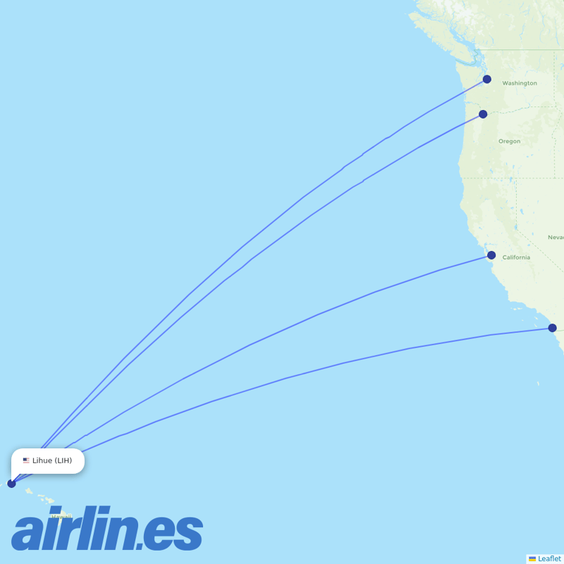 Alaska Airlines from Lihue destination map