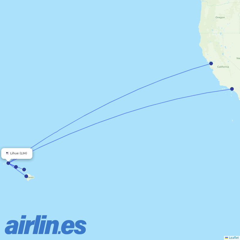 Hawaiian Airlines from Lihue destination map