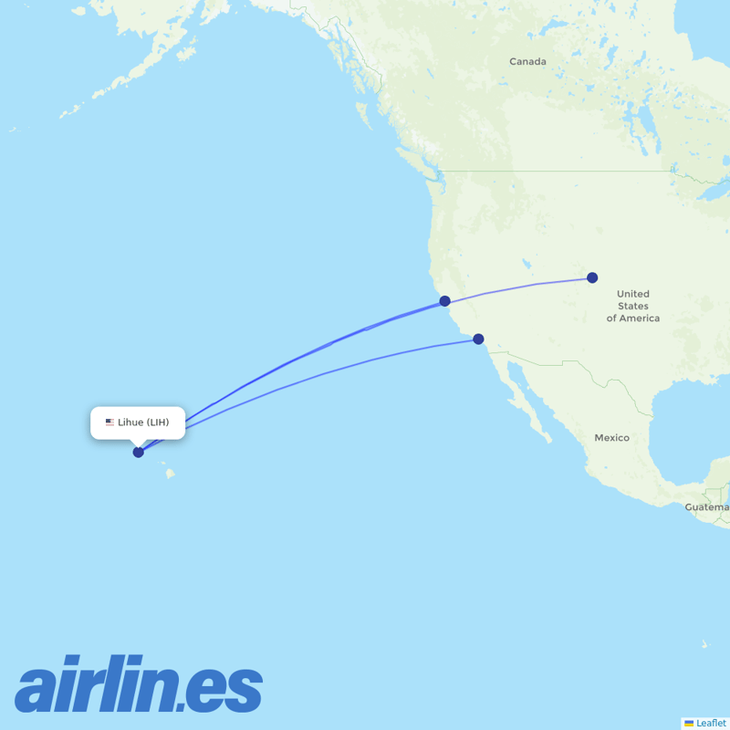 United Airlines from Lihue destination map