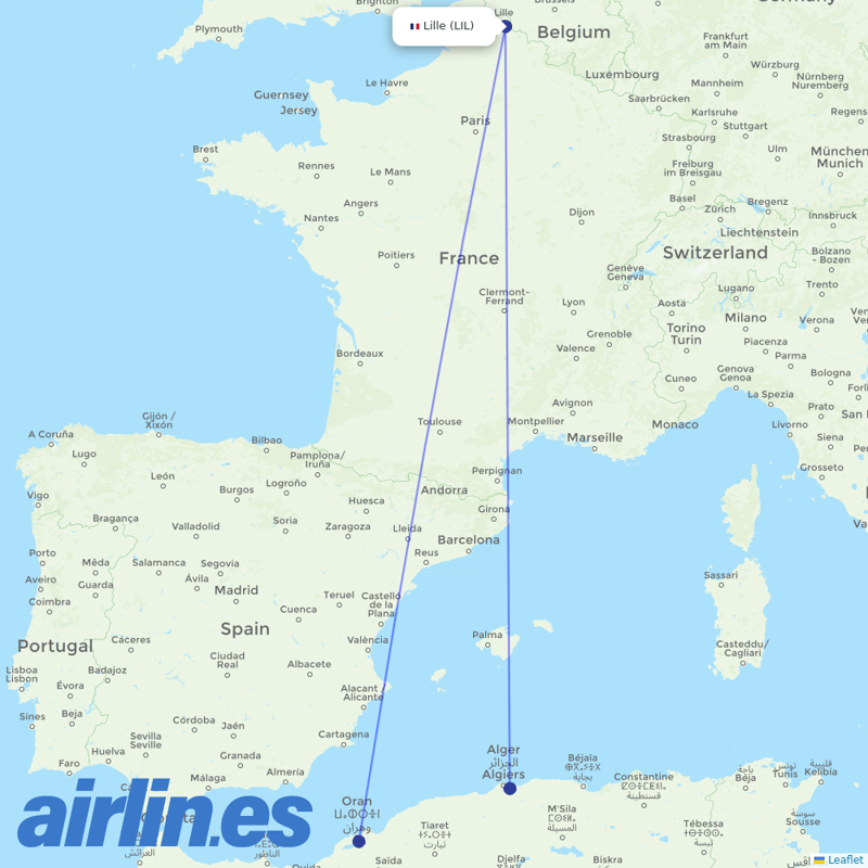 ASL Airlines France from Lesquin destination map