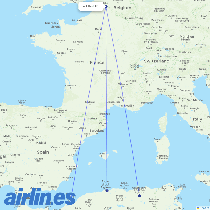 Air Algerie from Lesquin destination map