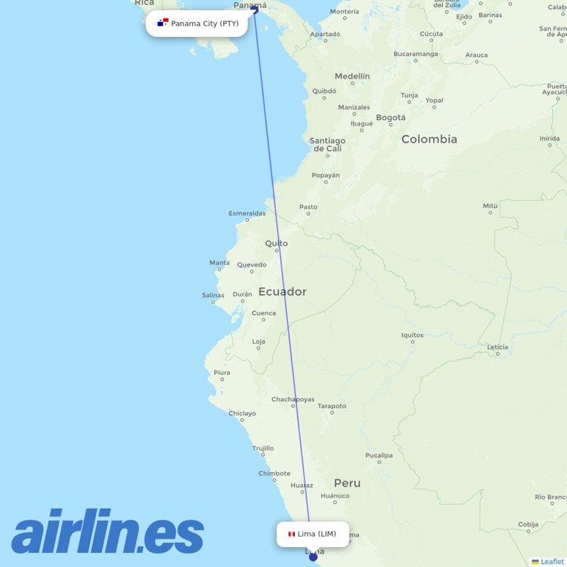Copa Airlines from Jorge Chávez International Airport destination map
