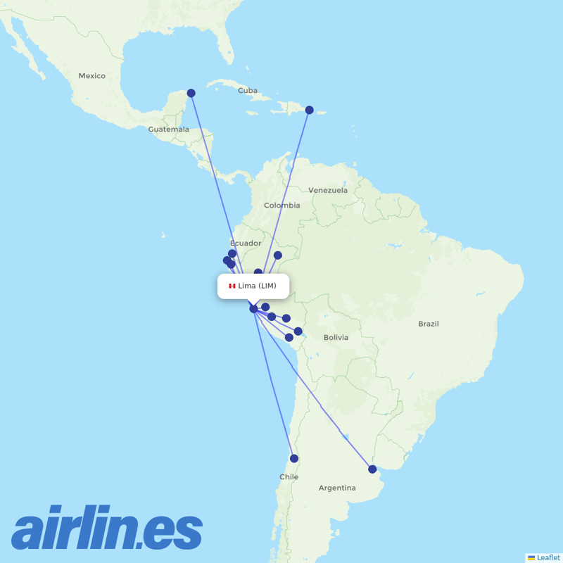 Sky Airline from Jorge Chávez International Airport destination map