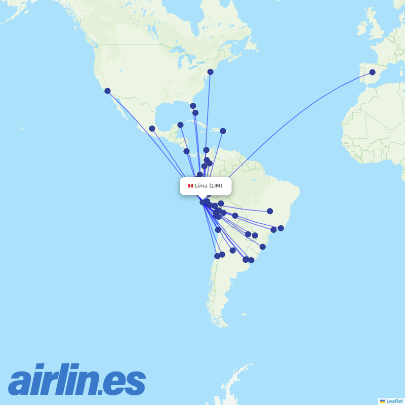 LATAM Airlines from Jorge Chávez International Airport destination map