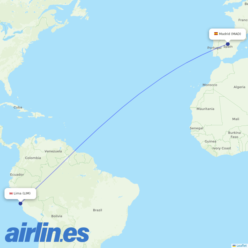 Plus Ultra from Jorge Chávez International Airport destination map