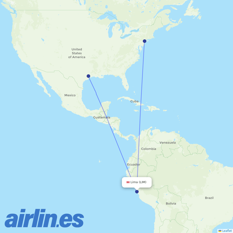 United Airlines from Jorge Chávez International Airport destination map