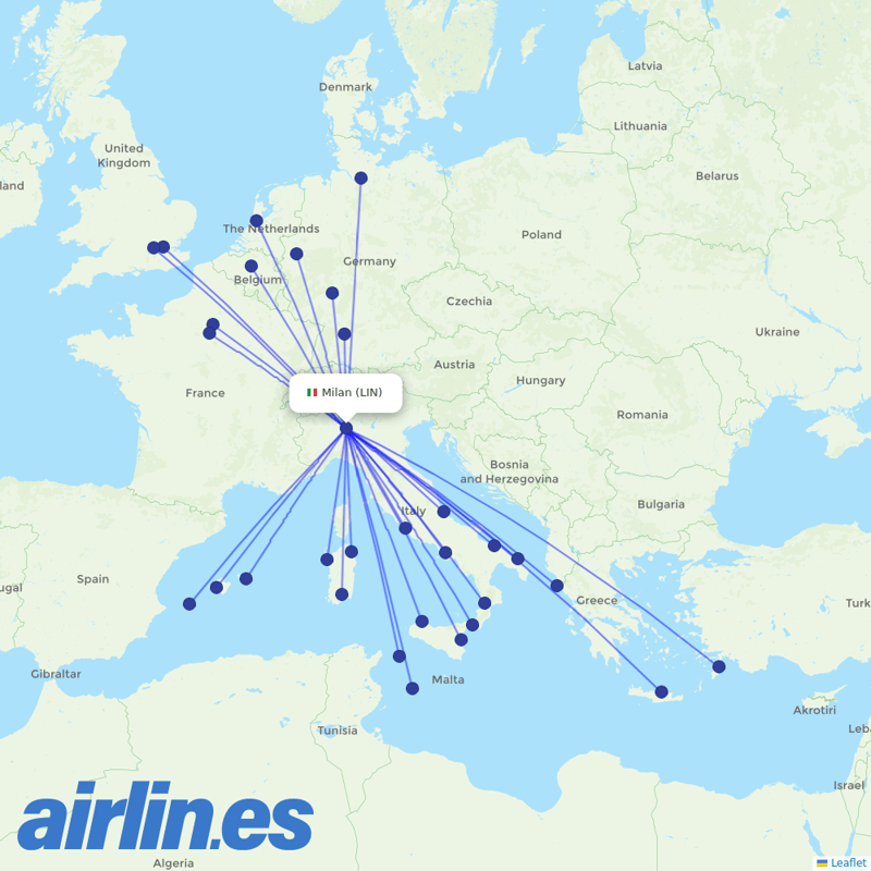 ITA Airways from Linate destination map