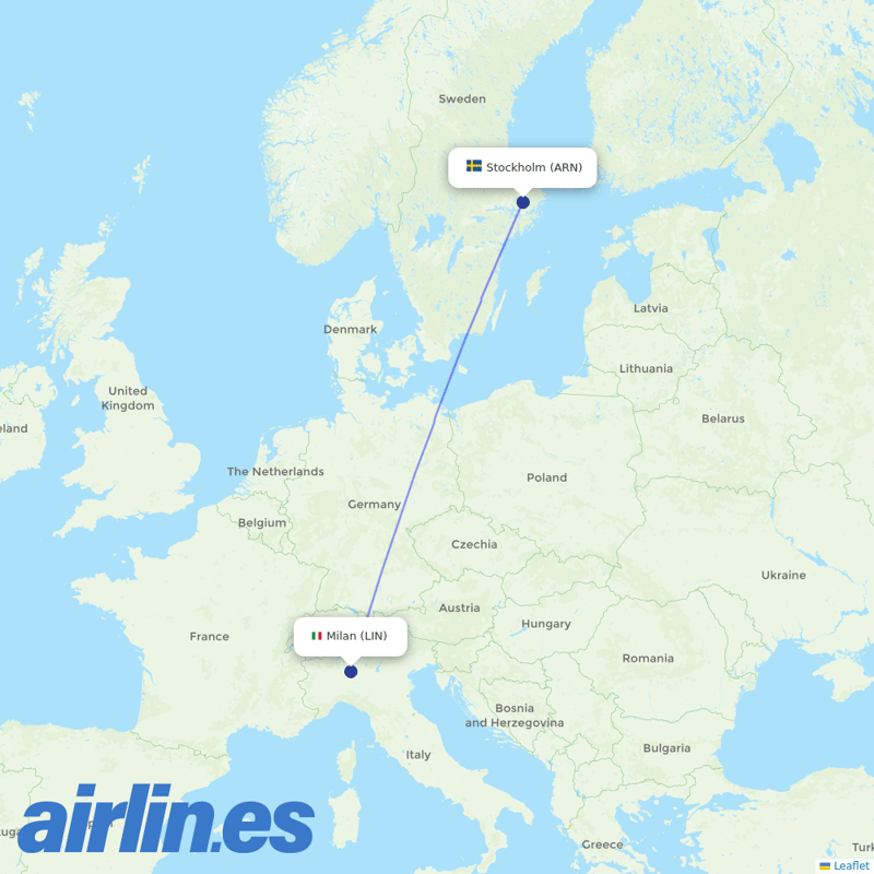 Scandinavian Airlines from Linate destination map