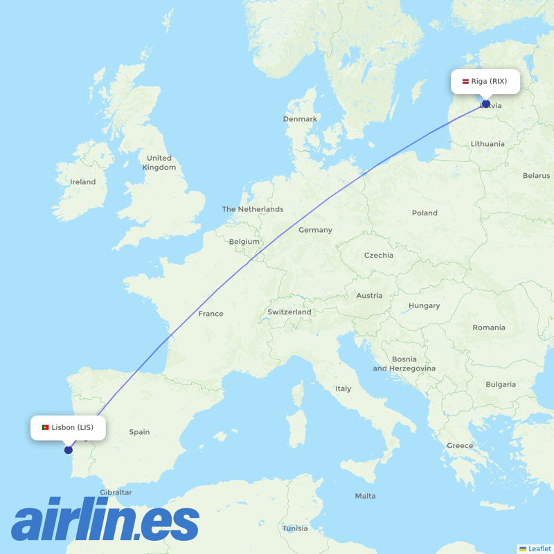 Air Baltic from Lisbon Airport destination map