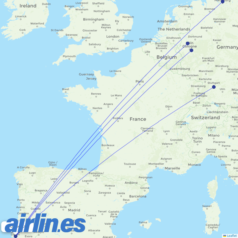 Eurowings from Lisbon Airport destination map