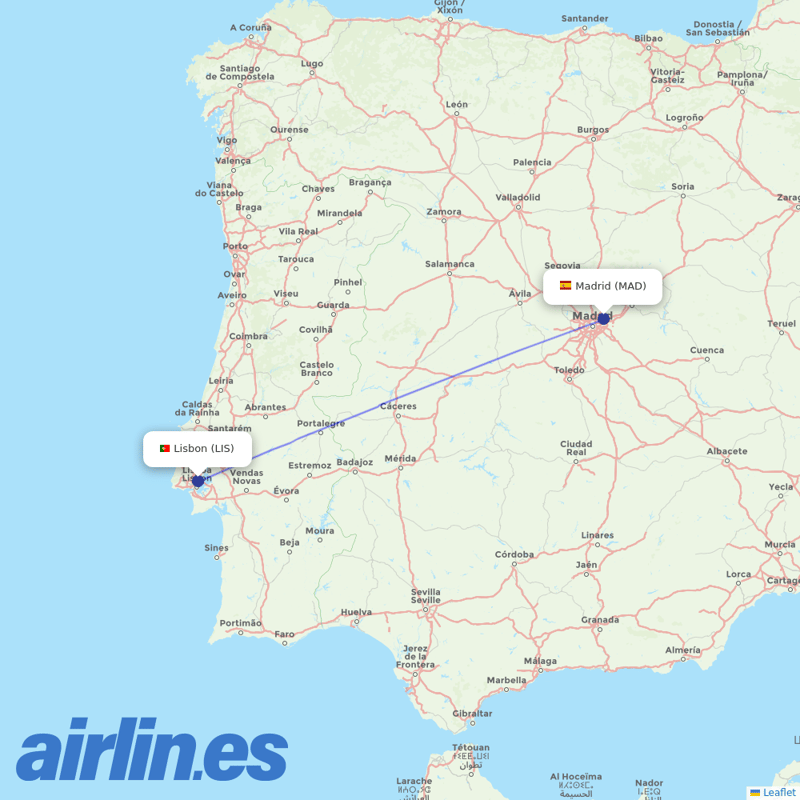 Air Europa from Lisbon Airport destination map