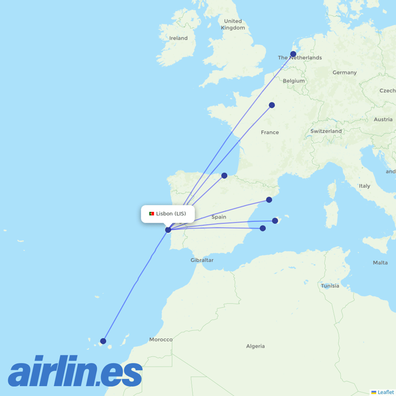 Vueling from Lisbon Airport destination map