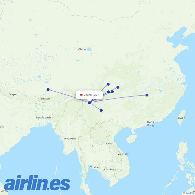Sichuan Airlines from Lijiang Sanyi Airport destination map