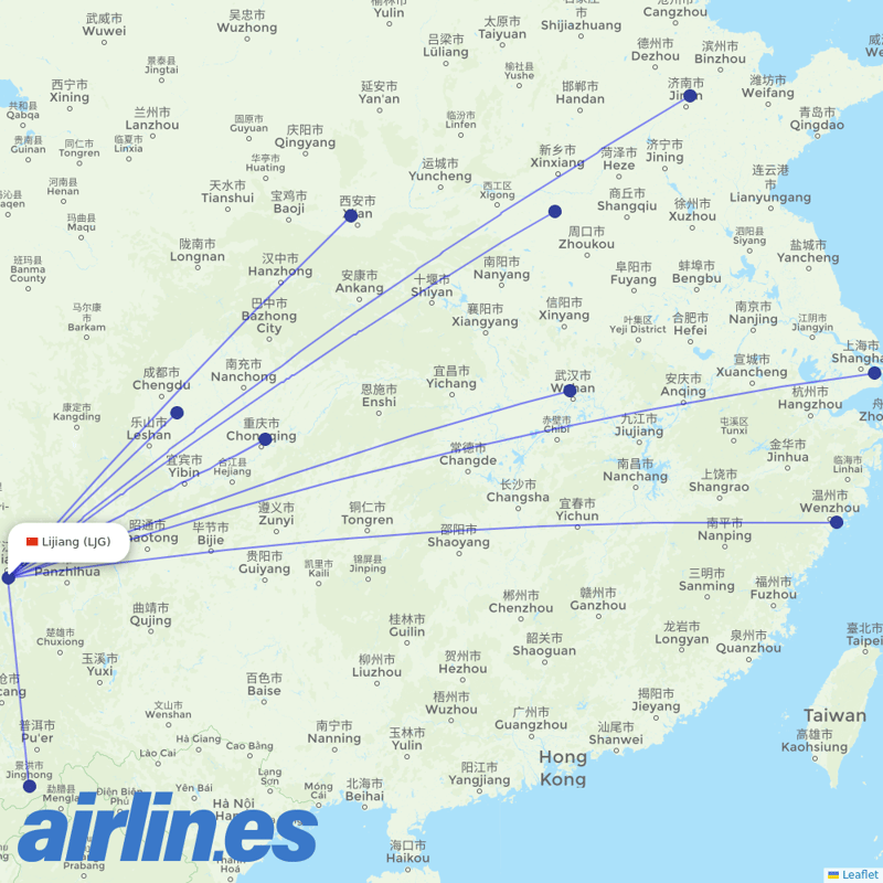 Lucky Air from Lijiang Sanyi Airport destination map