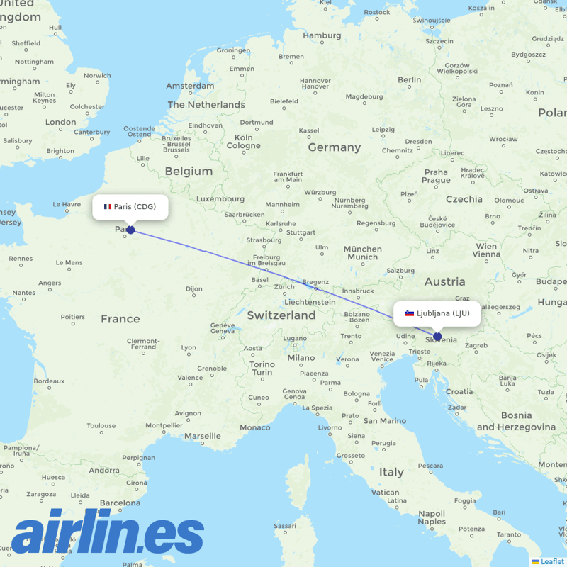 Air France from Ljubljana destination map