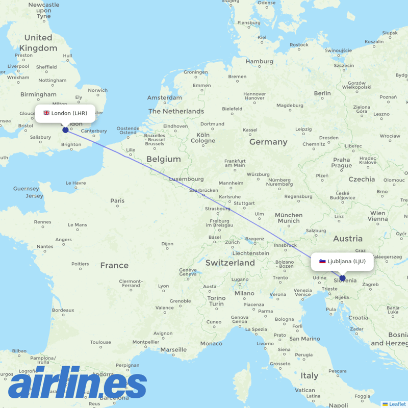 British Airways from Ljubljana destination map
