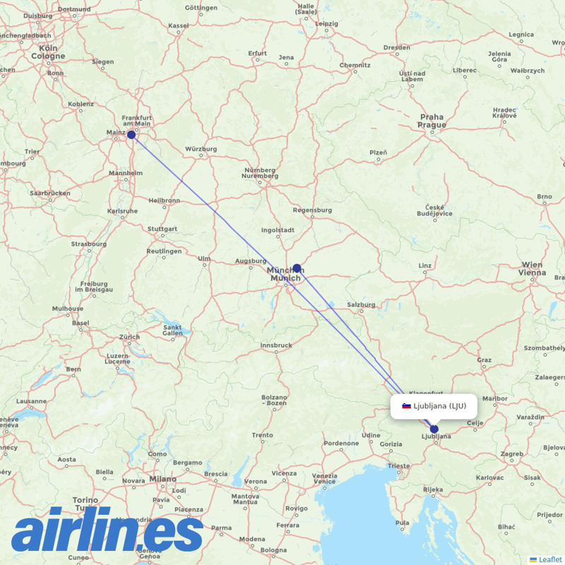 Lufthansa from Ljubljana destination map