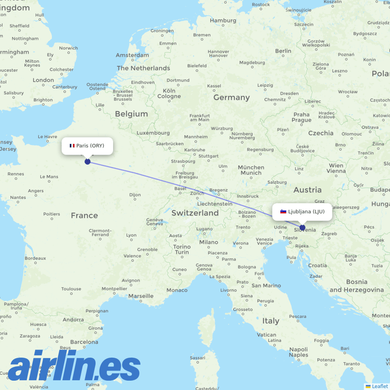 Transavia France from Ljubljana destination map