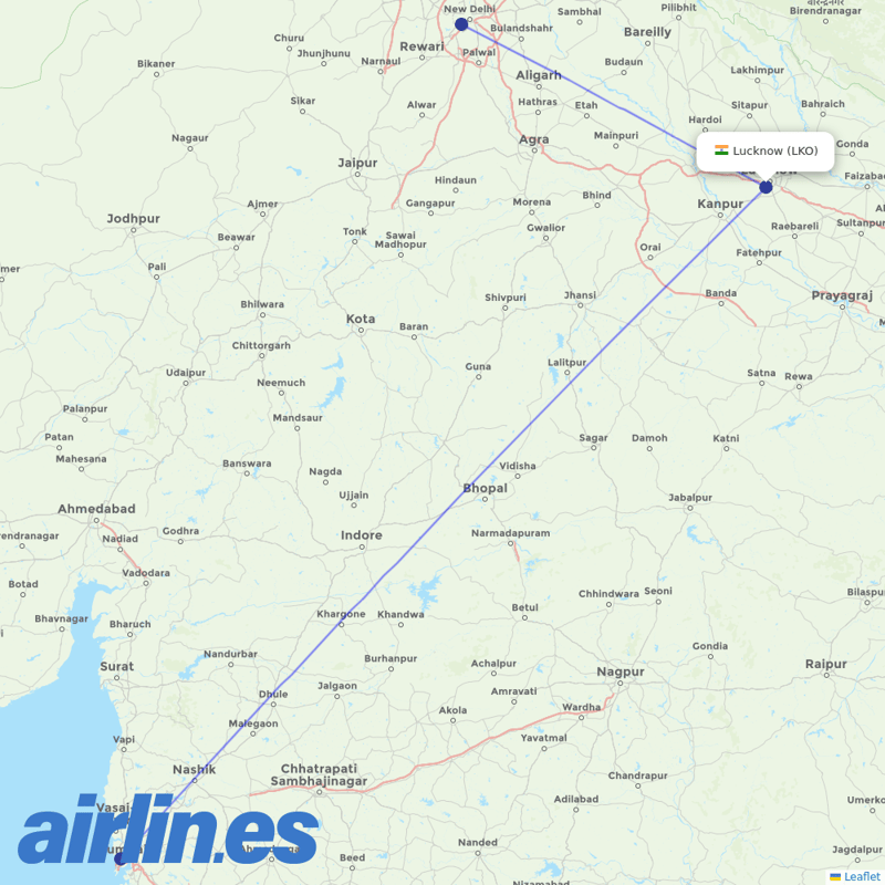 Air India from Lucknow destination map