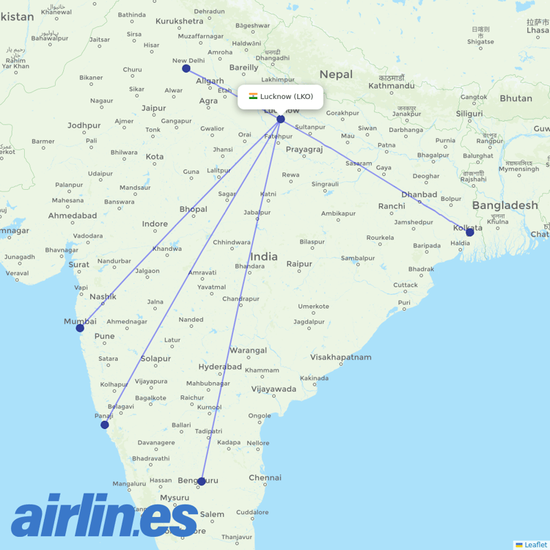 AirAsia India from Lucknow destination map