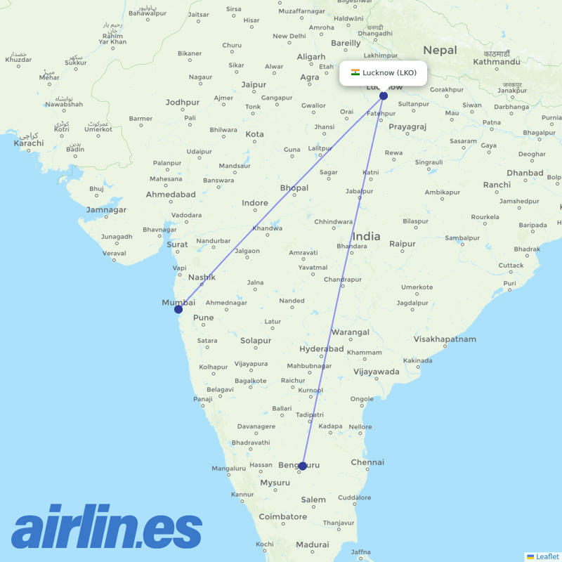 Starlight Airline from Lucknow destination map