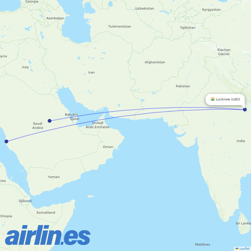 Saudia from Lucknow destination map