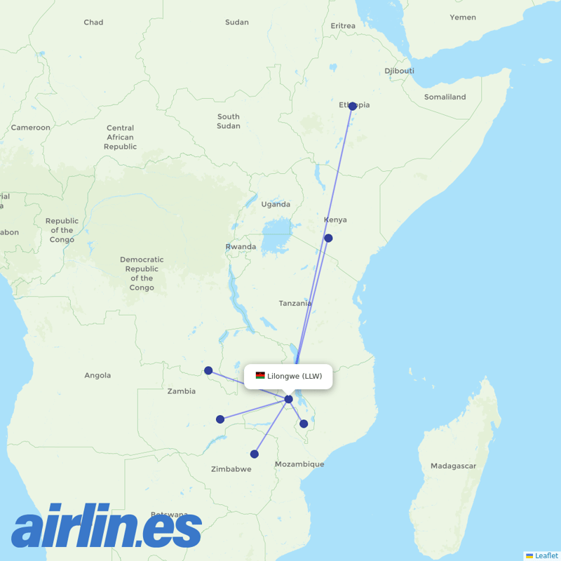 Ethiopian Airlines from Kamuzu Intl destination map