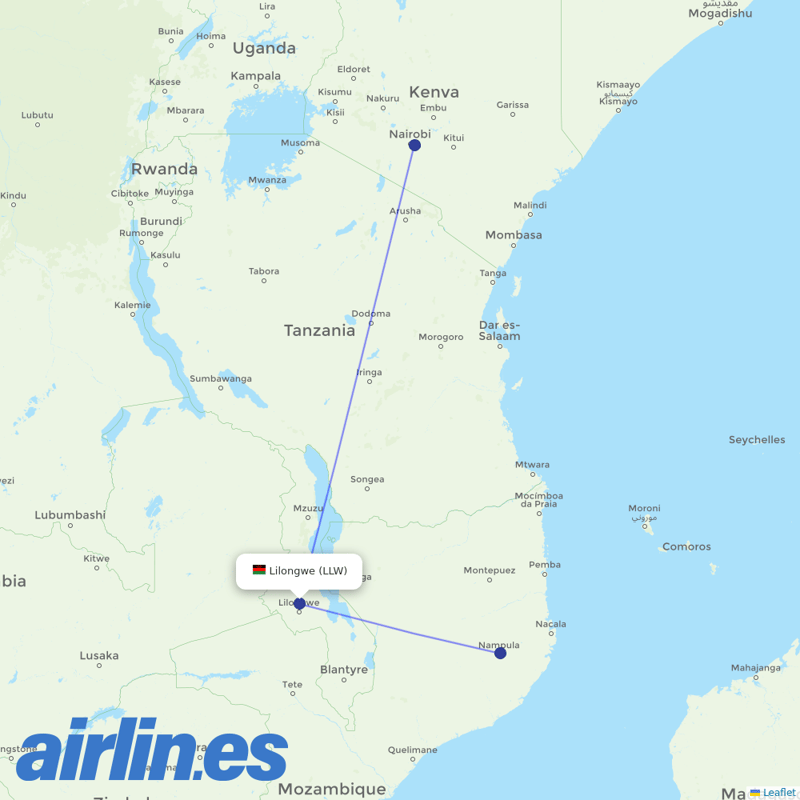 Kenya Airways from Kamuzu Intl destination map