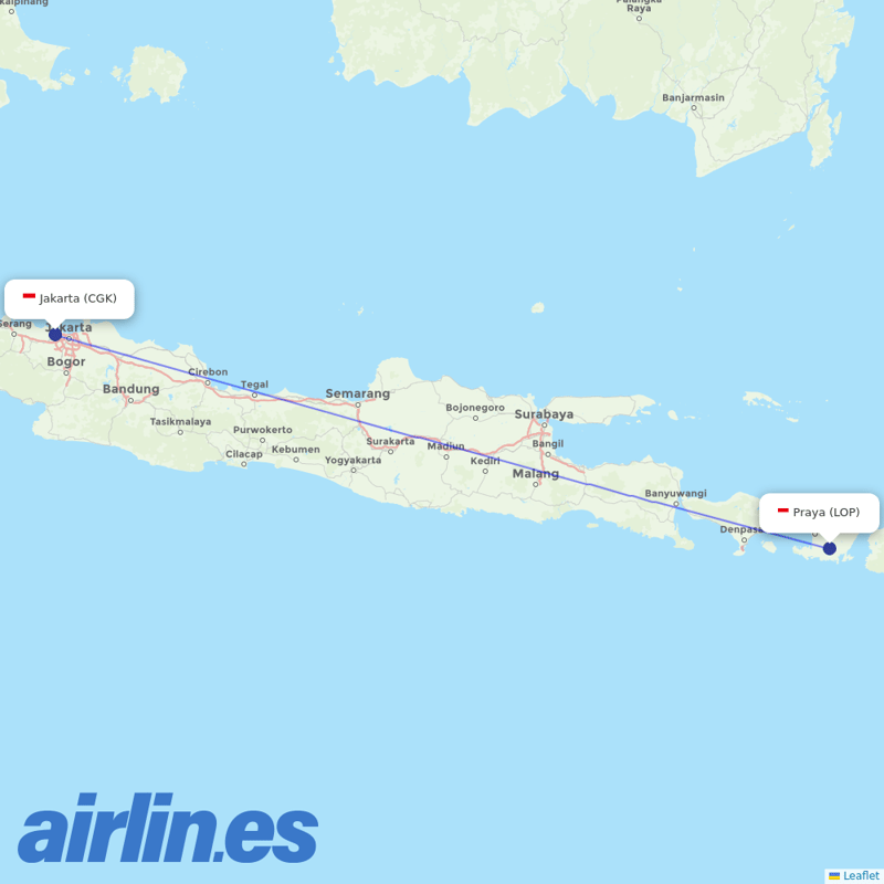 Garuda Indonesia from Lombok International Airport destination map