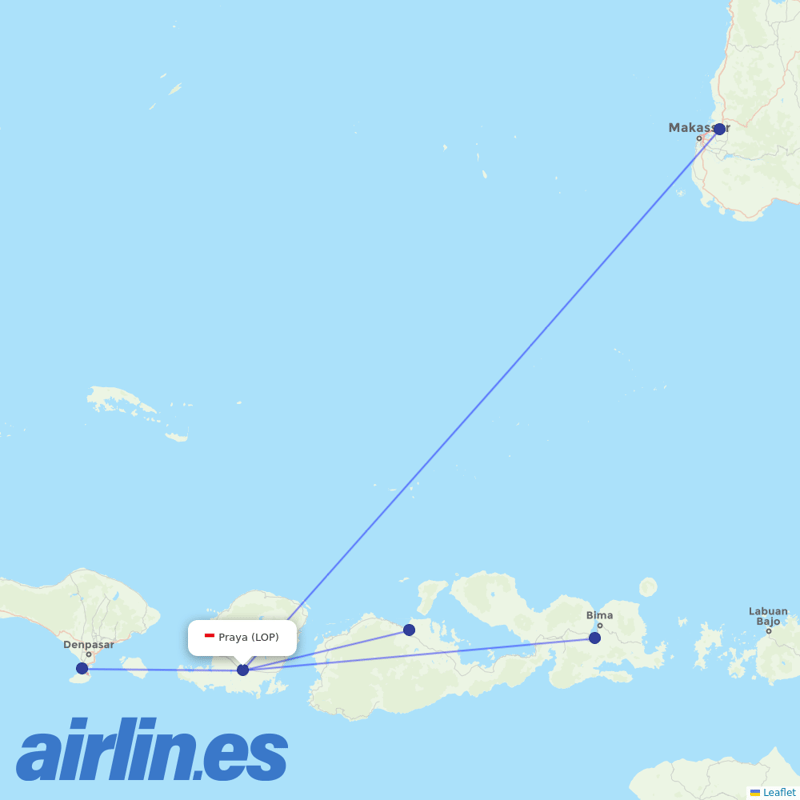 Wings Air from Lombok International Airport destination map