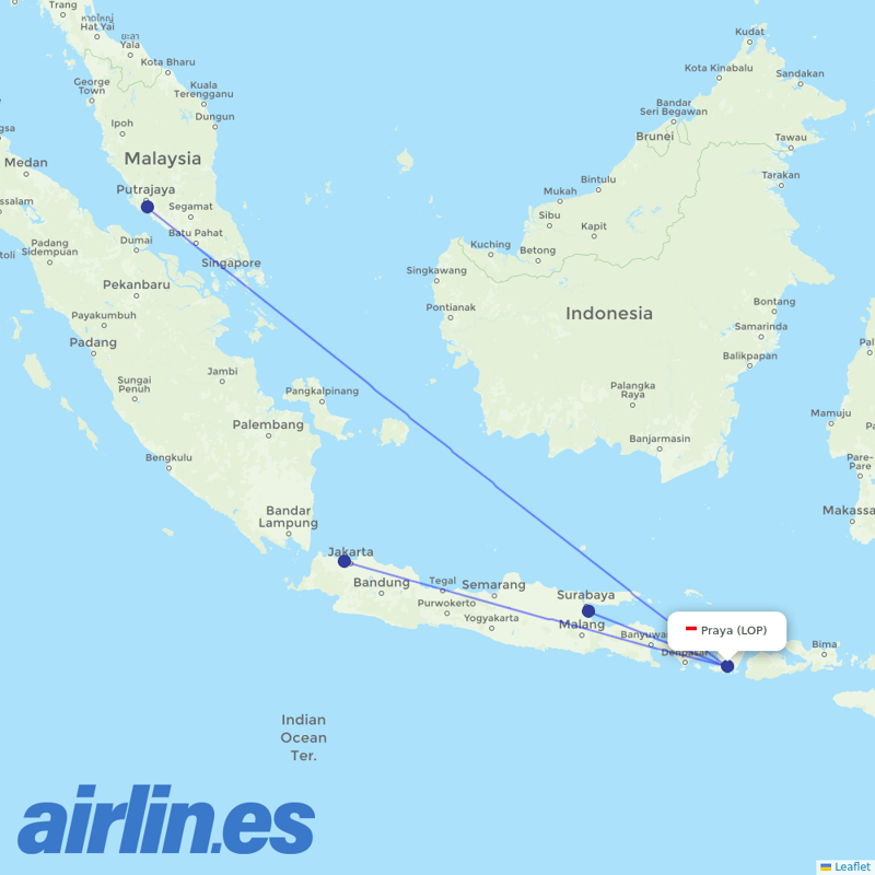 Indonesia AirAsia from Lombok International Airport destination map