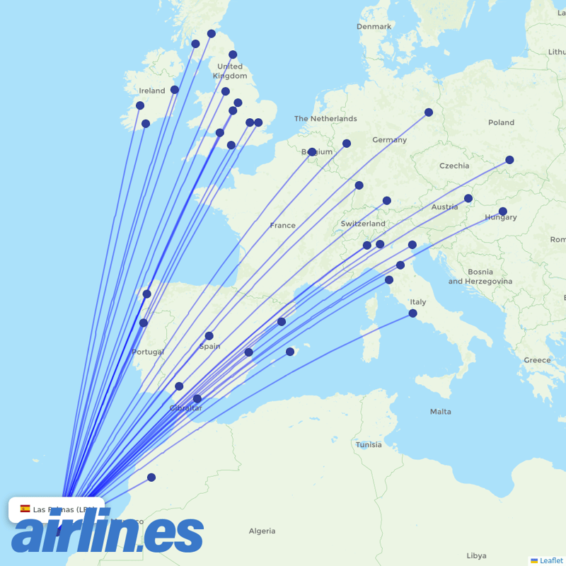Ryanair from Gran Canaria Airport destination map