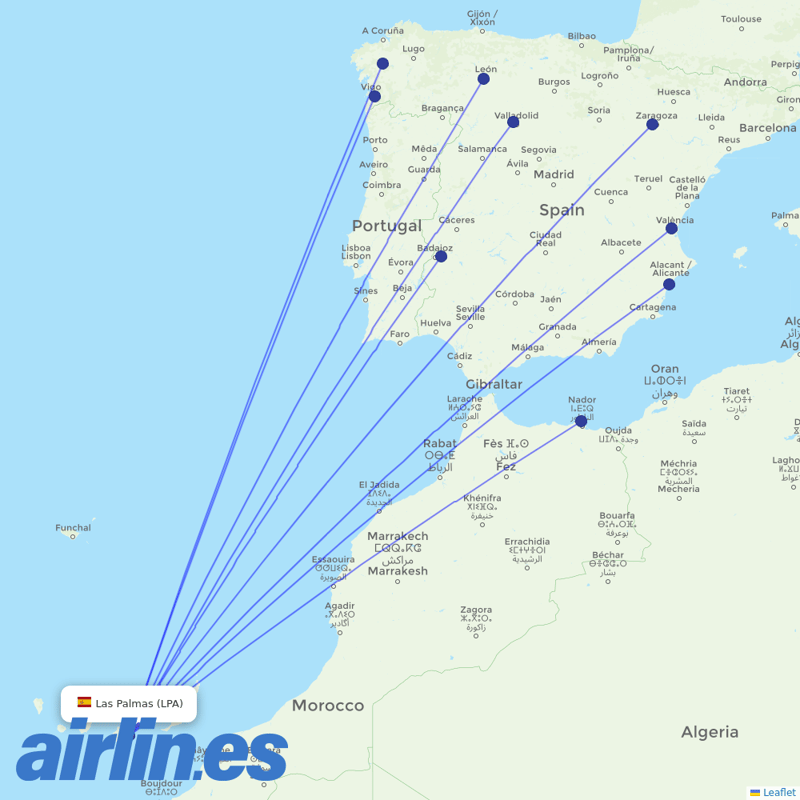 Iberia from Gran Canaria Airport destination map