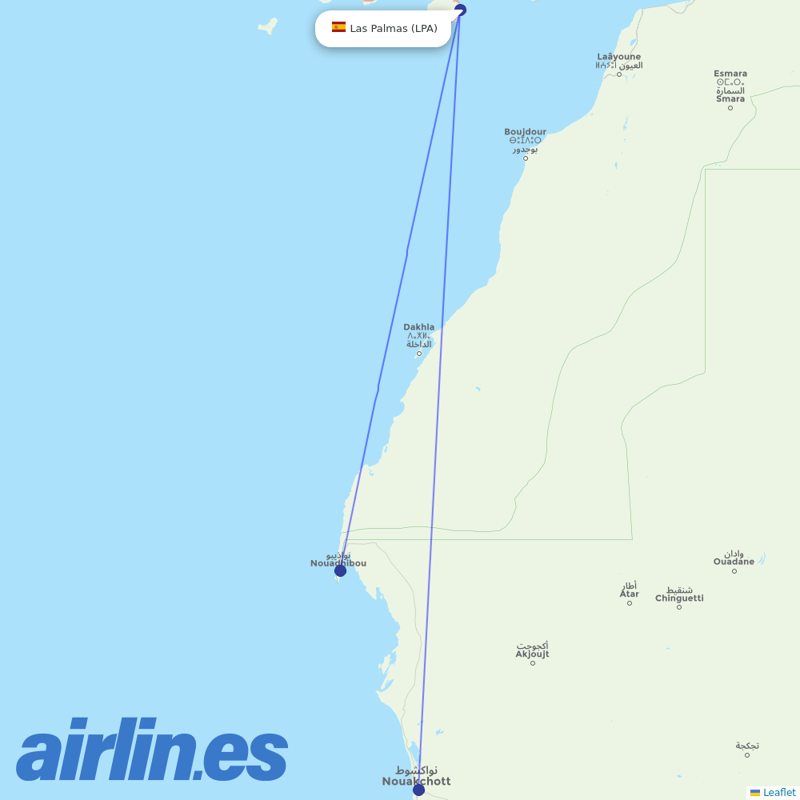 Mauritania Airlines International from Gran Canaria Airport destination map