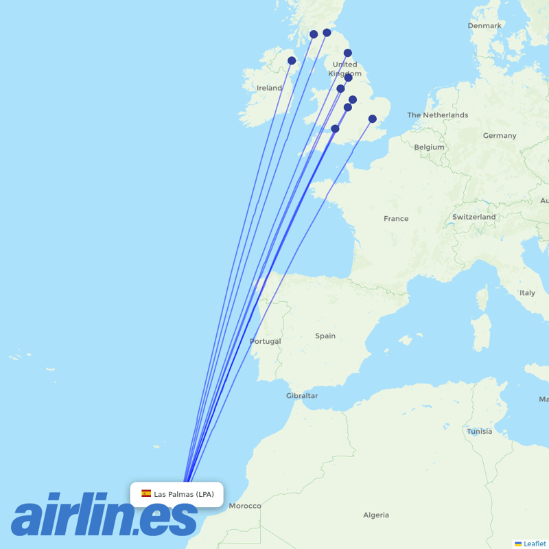 Jet2 from Gran Canaria Airport destination map