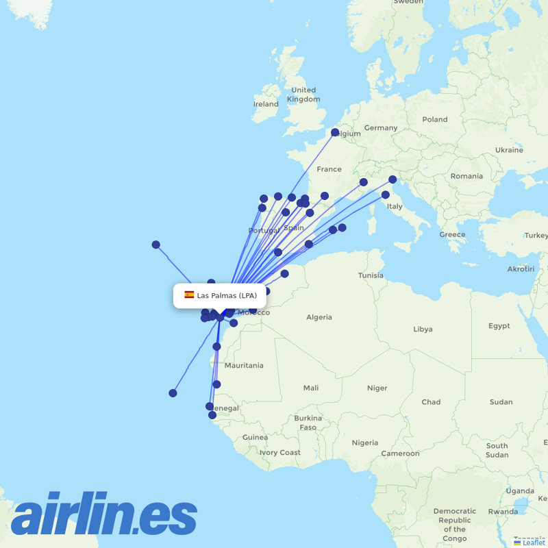Binter Canarias from Gran Canaria Airport destination map