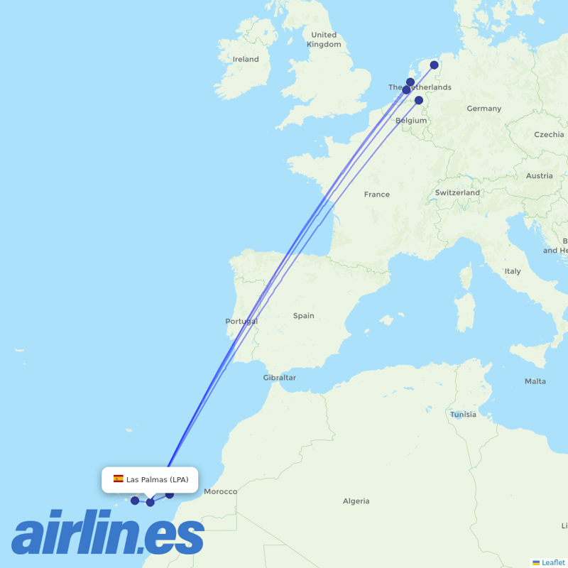 TUIfly Netherlands from Gran Canaria Airport destination map