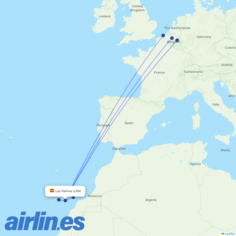 TUI Airlines Belgium from Gran Canaria Airport destination map