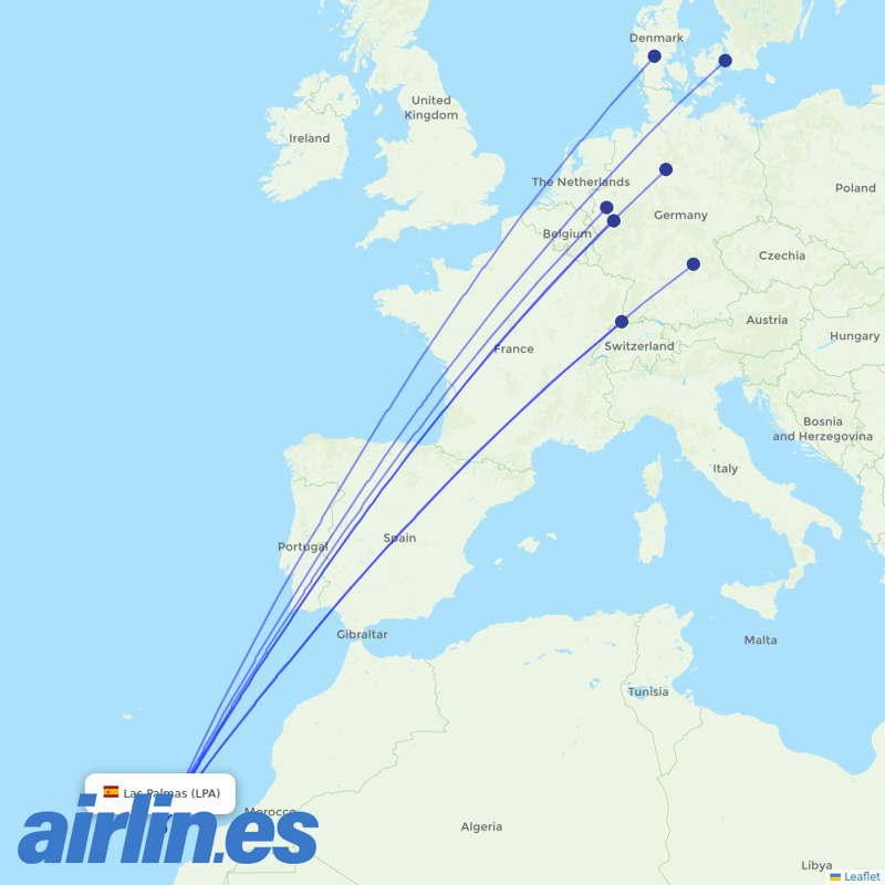 Corendon Airlines Europe from Gran Canaria Airport destination map