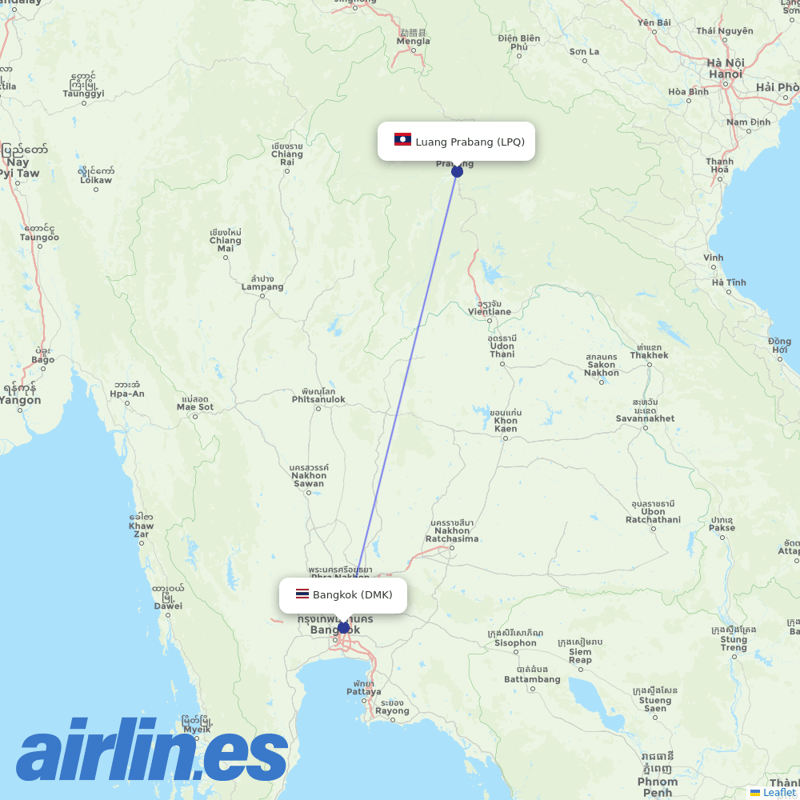 Thai AirAsia from Luang Prabang destination map