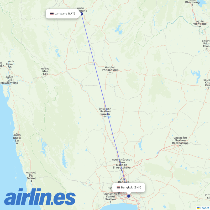 Bangkok Airways from Lampang destination map