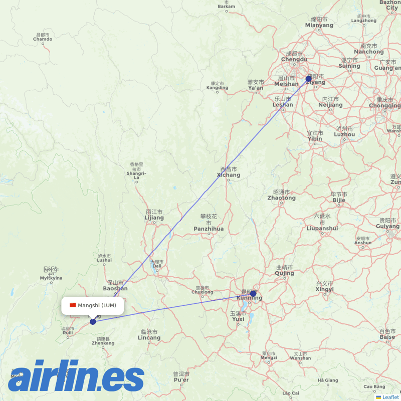 Sichuan Airlines from Dehong Mangshi Airport destination map