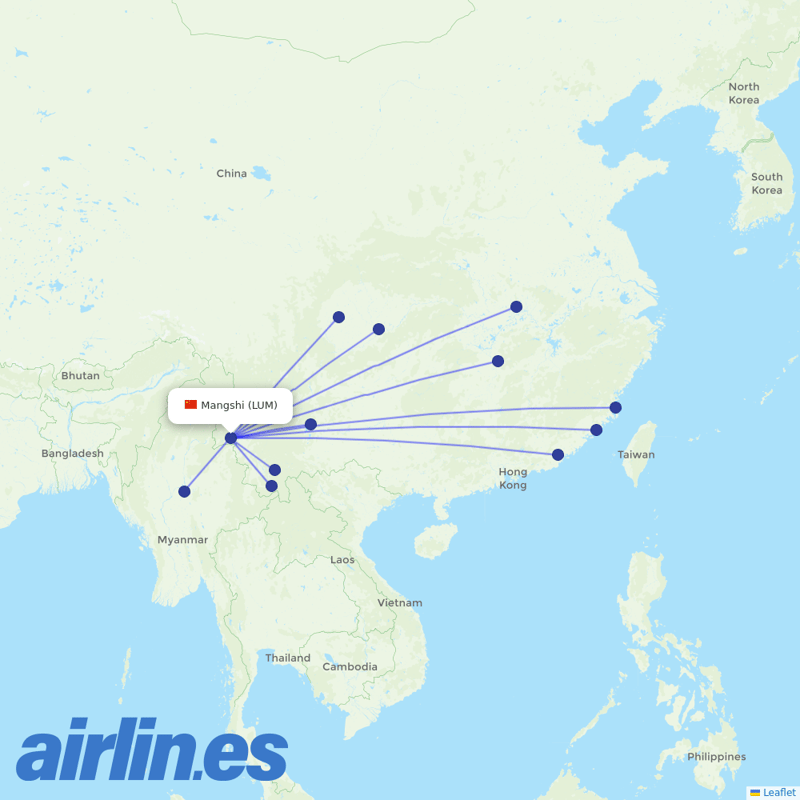 Ruili Airlines from Dehong Mangshi Airport destination map