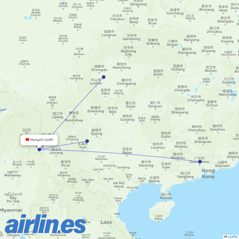 China Eastern Airlines from Dehong Mangshi Airport destination map